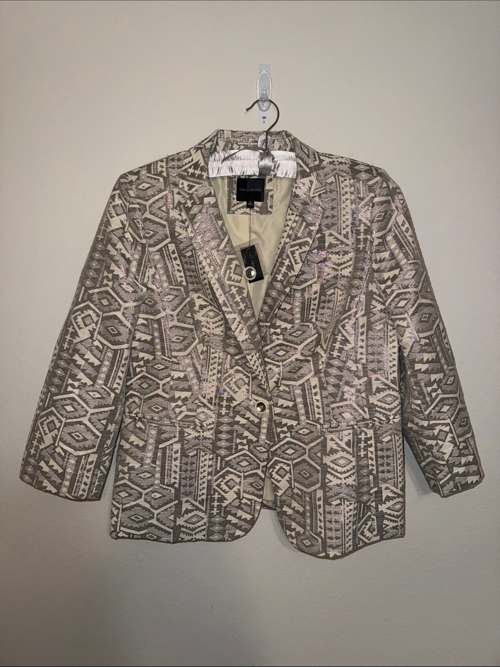 The Limited Taupe & Cream Metallic Geometric Blazer - XL - NWT